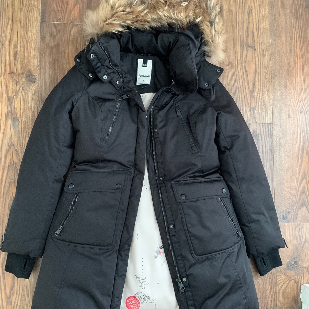 Soia & Kyo Down-Filled Black Puffer Coat with Fur Hood